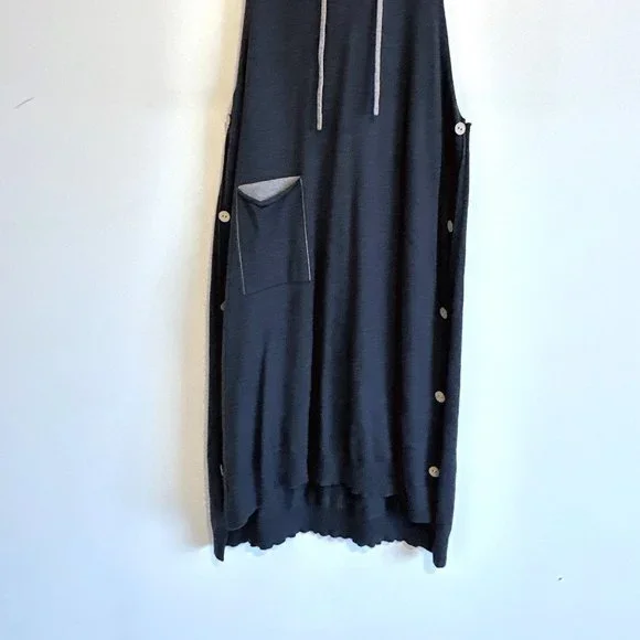 Dark Gray Sleeveless Sweater Dress with Hood - Picture 2 of 8